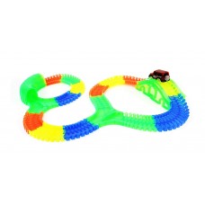 Glow In The Dark Toy Car Track Set w/ Detachable Track Road Pieces, Arch Bridge, Track Divider, Detachable Tunnel Pieces, & Light Up Battery Operated Car   566723265